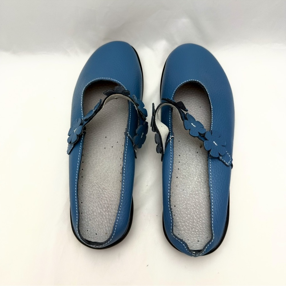 Blue Floral Slip-On Comfort Flats Shoes Sz 7 Casual Everyday Walking Women’s - Picture 9 of 9